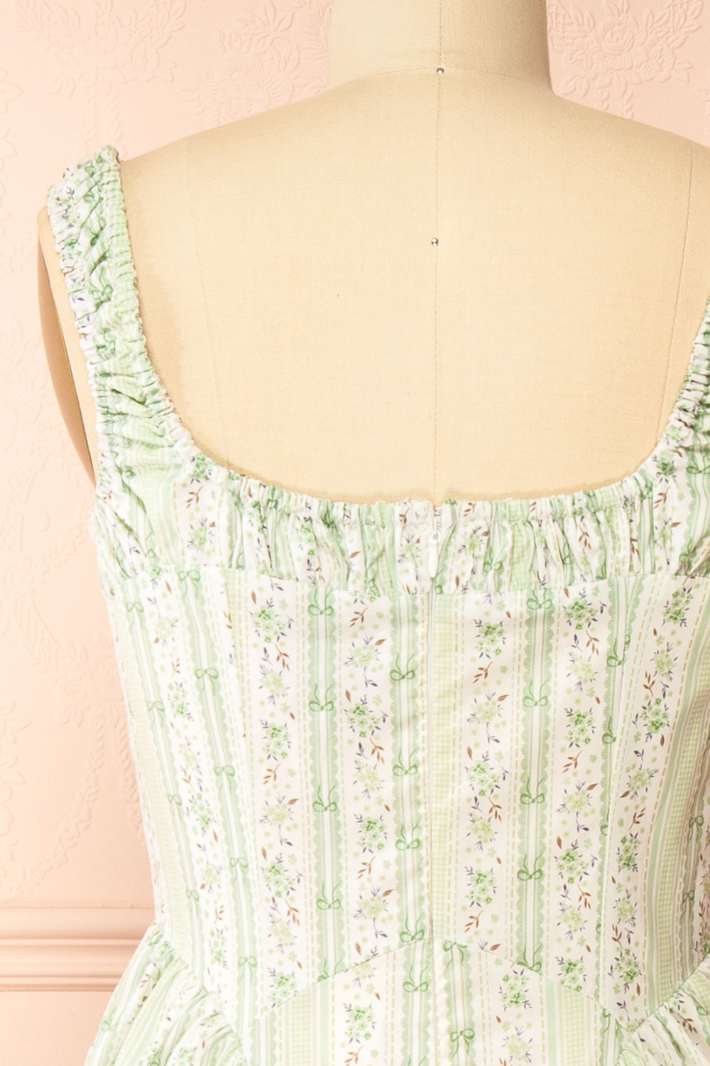 Daiko Green Floral A-Line Maxi Dress with Corset Bust | Boutique 1861 back
