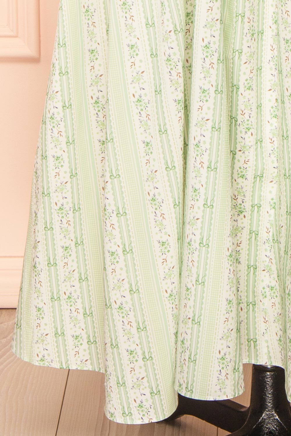 Daiko Green Floral A-Line Maxi Dress with Corset Bust | Boutique 1861 bottom