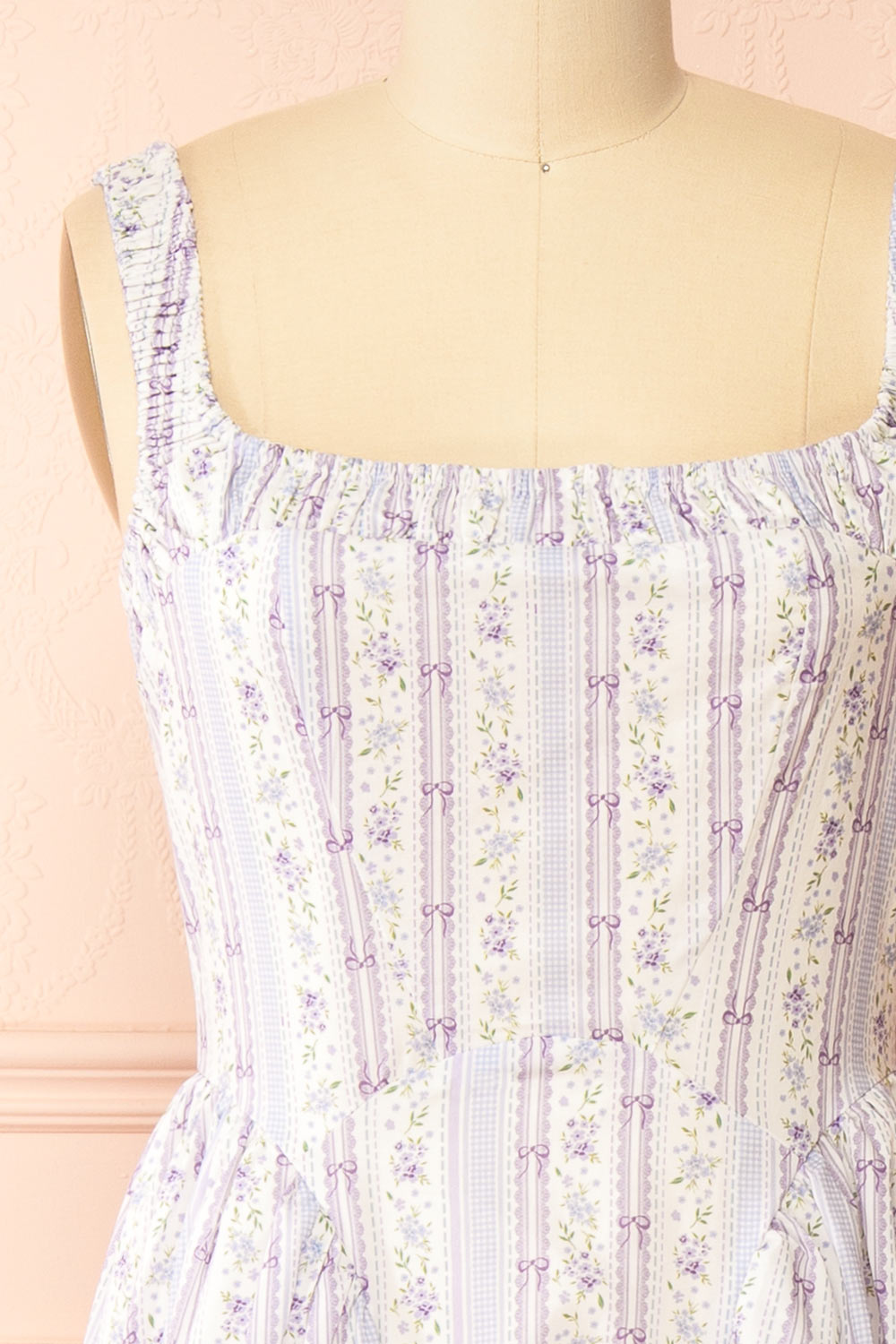 Daiko Lilac Floral A-Line Maxi Dress with Corset Bust | Boutique 1861 front