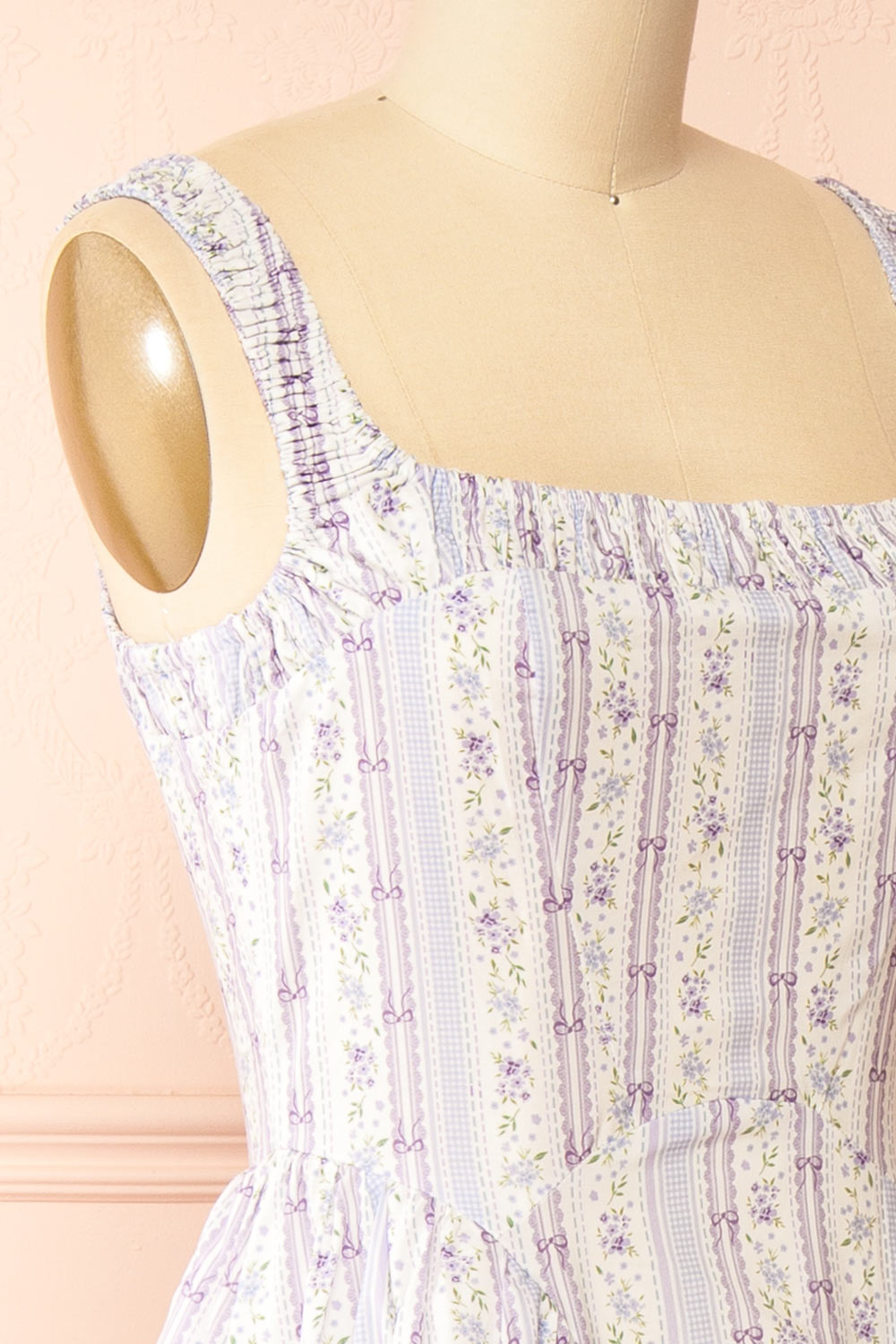 Daiko Lilac Floral A-Line Maxi Dress with Corset Bust | Boutique 1861 side