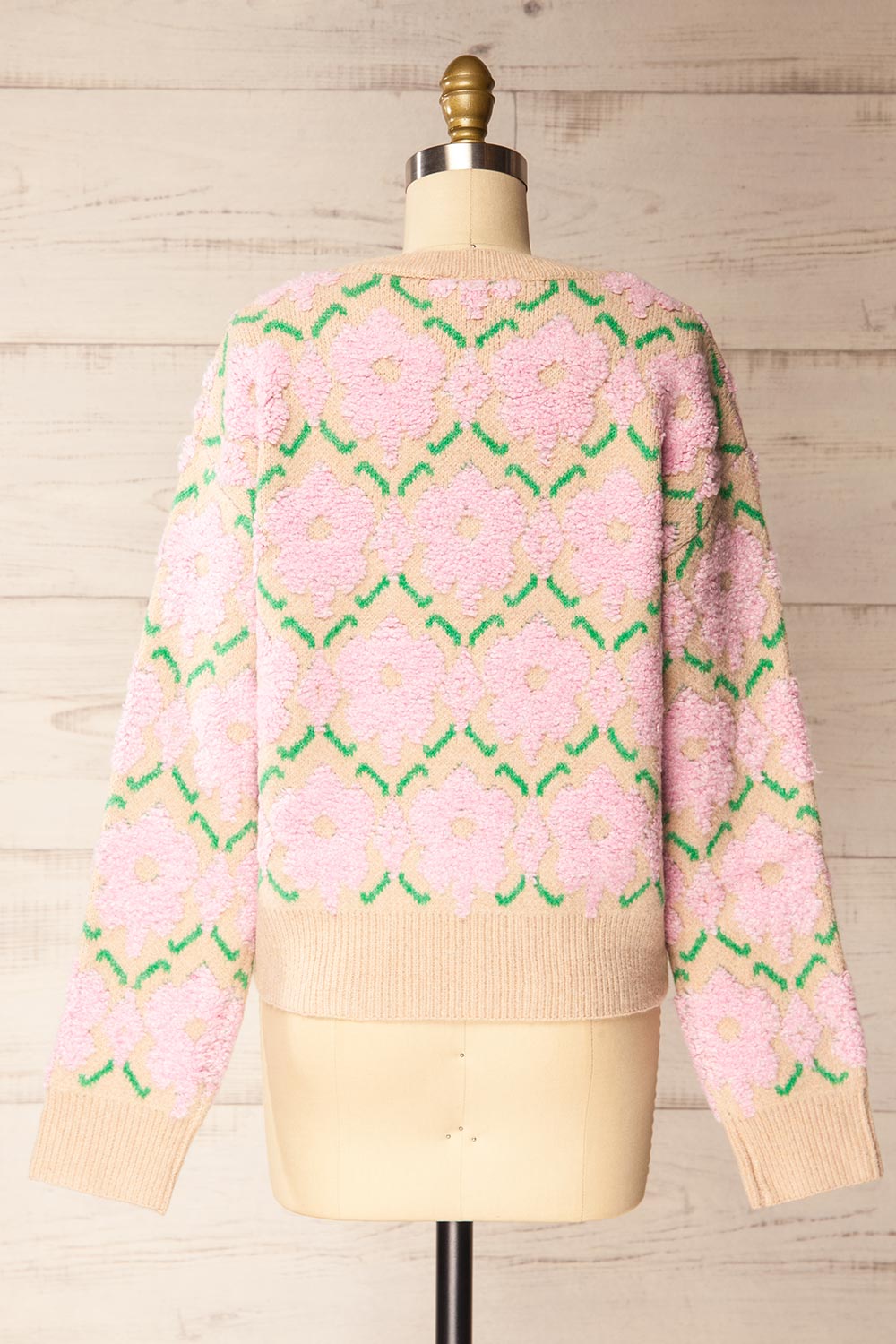 Dalhousie Beige Knit Sweater with Fuzzy Floral Pattern | La petite garçonne back view
