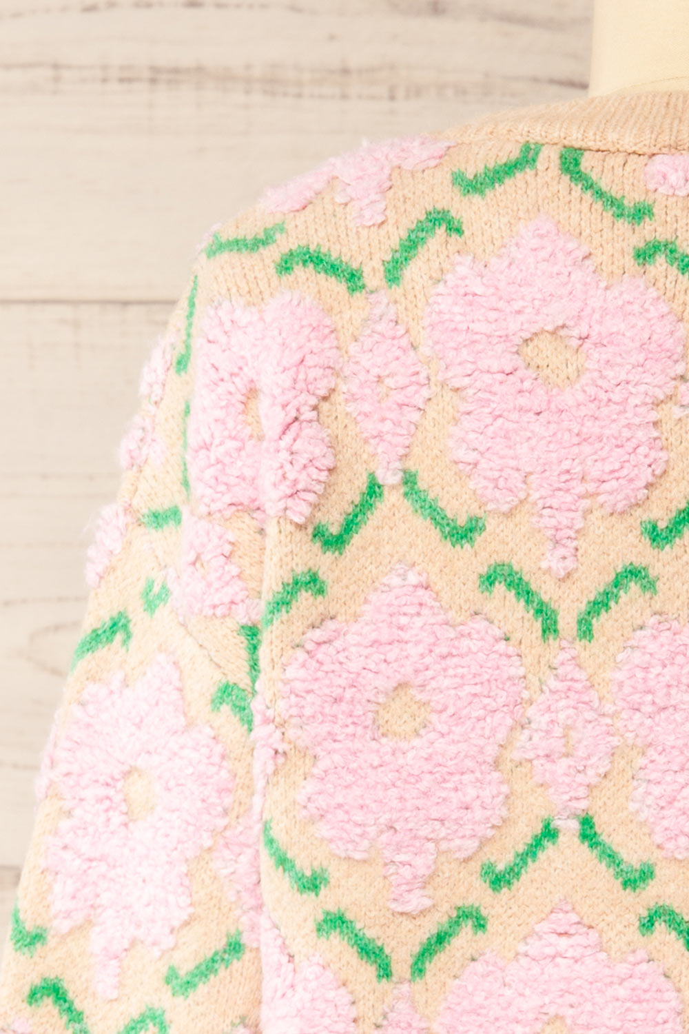 Dalhousie Beige Knit Sweater with Fuzzy Floral Pattern | La petite garçonne back