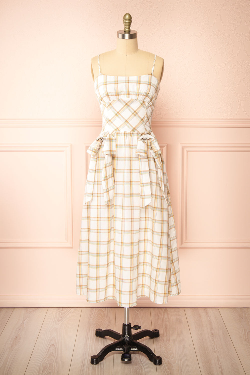 Dalonia Long Plaid Dress w/ Bows | Boutique 1861 front view