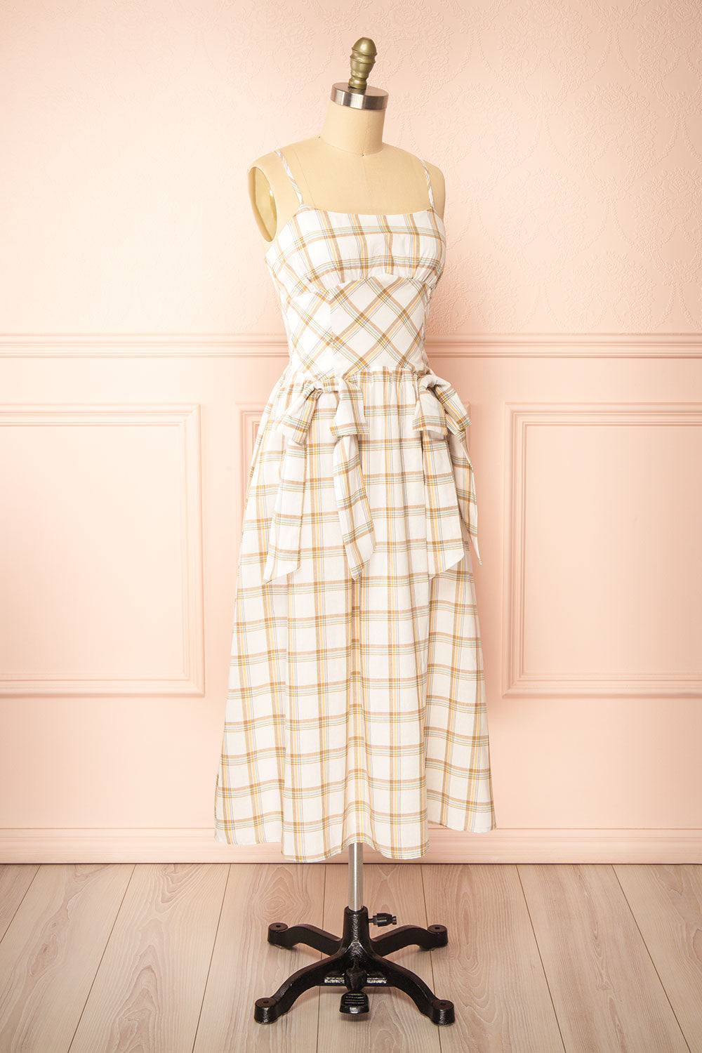 Dalonia Long Plaid Dress w/ Bows | Boutique 1861 side view