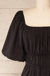 Damascus Black Short Romper w/ Puffy Sleeves | La petite garçonne front close-up
