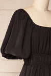 Damascus Black Short Romper w/ Puffy Sleeves | La petite garçonne side close-up