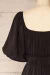 Damascus Black Short Romper w/ Puffy Sleeves | La petite garçonne back close-up