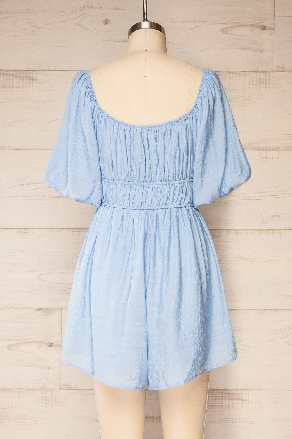 Damascus Blue Short Romper w/ Puffy Sleeves | La petite garçonne back view