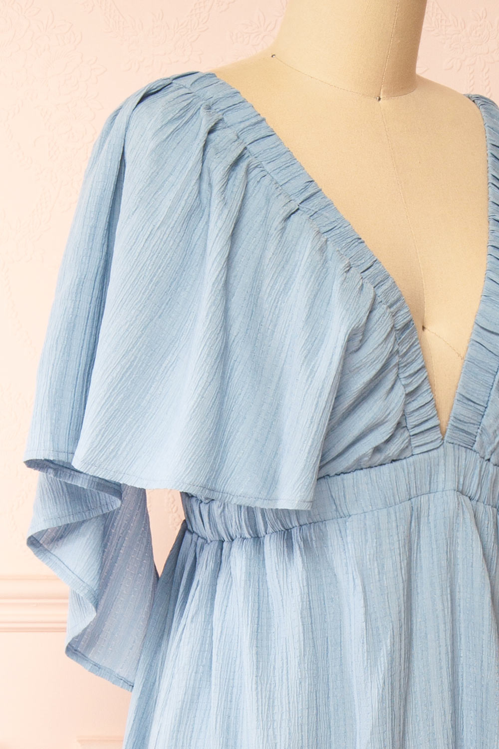 Damiana Long Blue Dress w/ Plunging Neckline | Boutique 1861  side