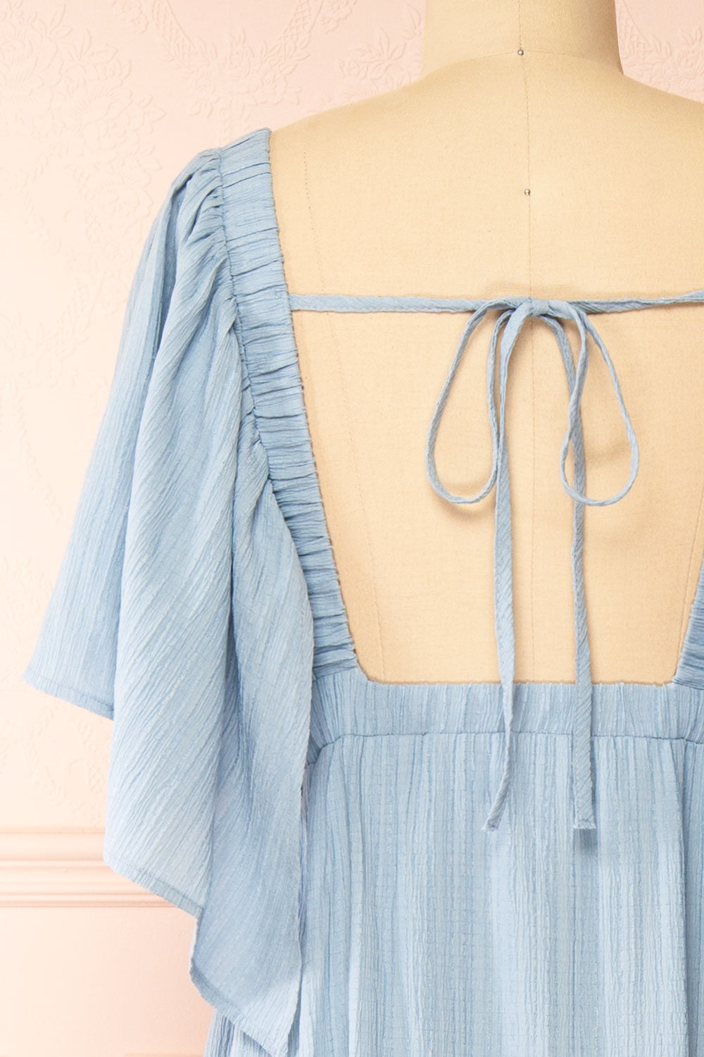 Damiana Long Blue Dress w/ Plunging Neckline | Boutique 1861  back