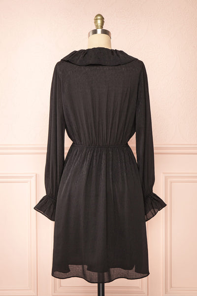Dana Black Short Dress w/ Ruffled Neckline | Boutique 1861 back view
