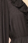 Dana Black Short Dress w/ Ruffled Neckline | Boutique 1861 fabric