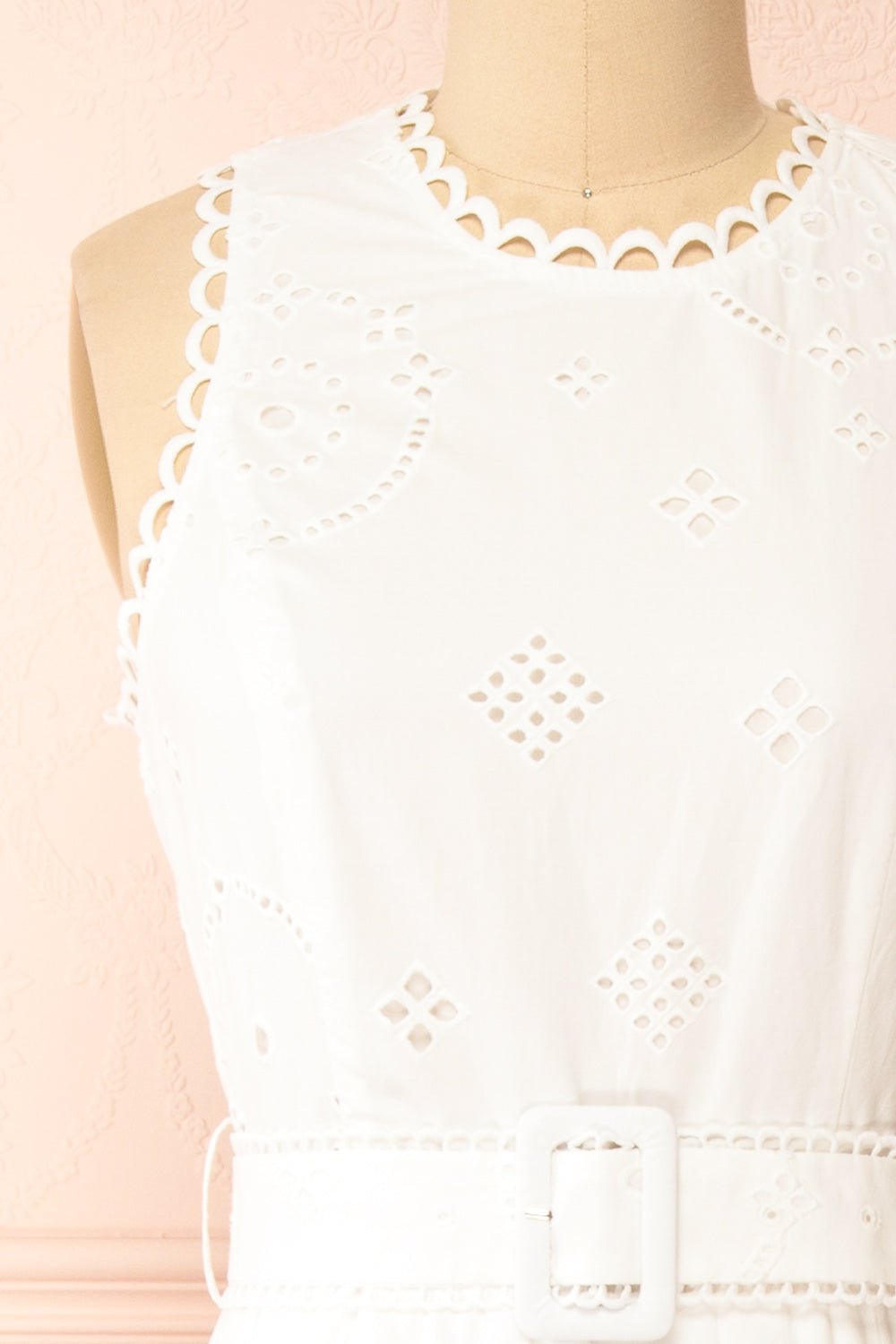 Danilynn Midi White Openwork Dress w/ Belt | Boutique 1861 front