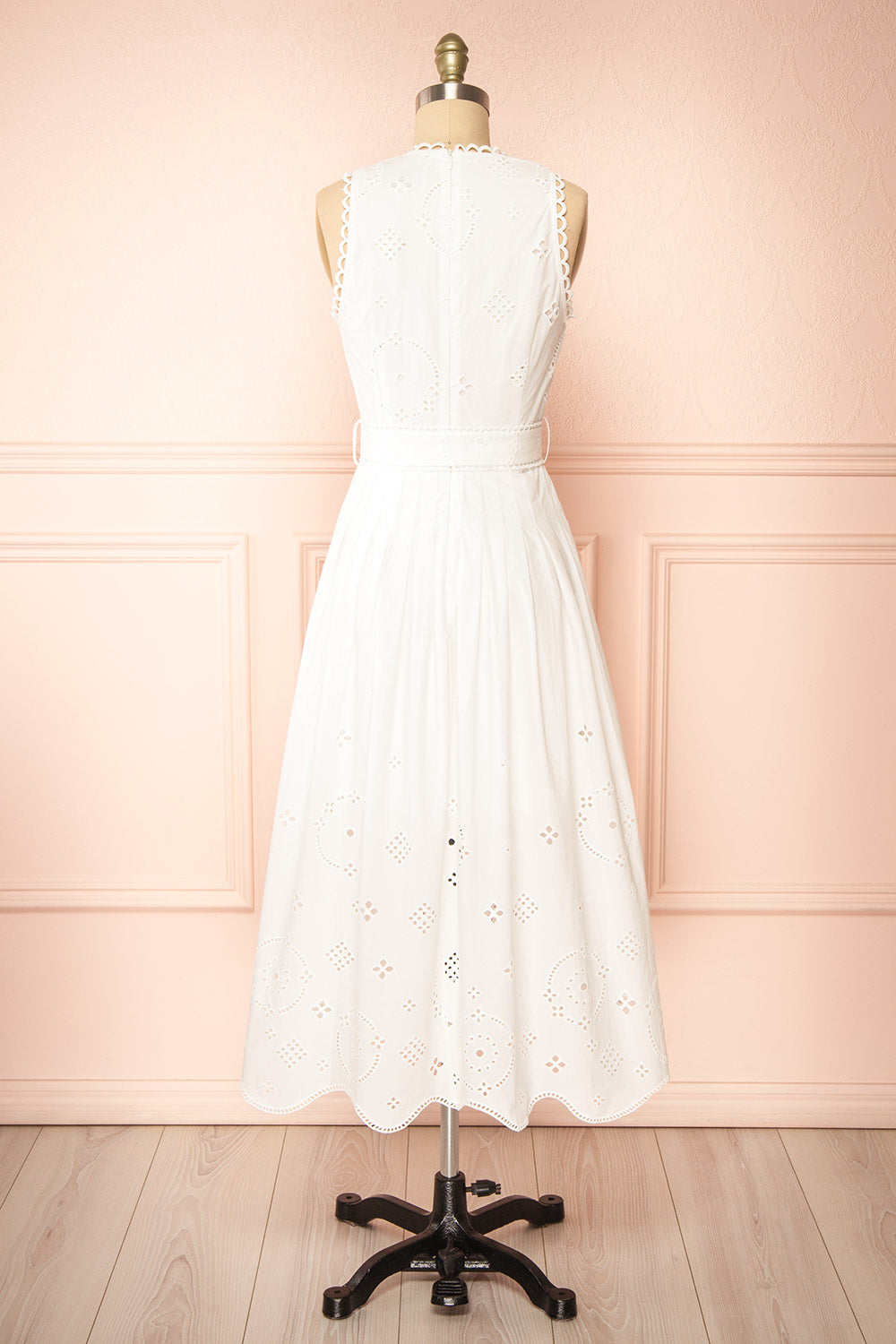Danilynn Midi White Openwork Dress w/ Belt | Boutique 1861 side