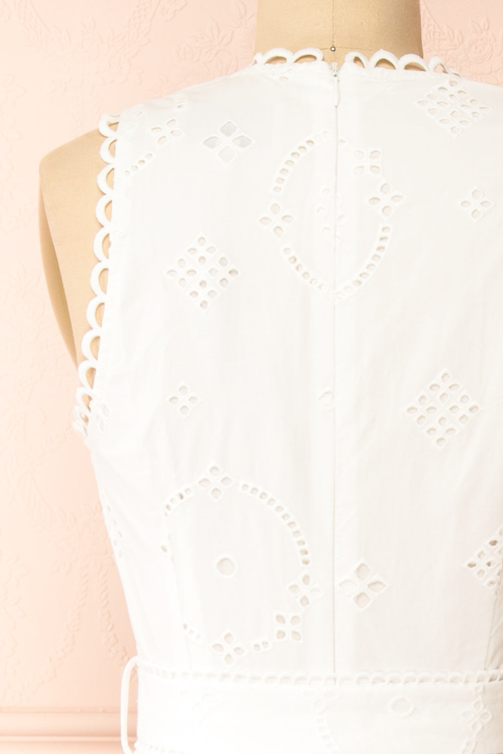 Danilynn Midi White Openwork Dress w/ Belt | Boutique 1861 back view