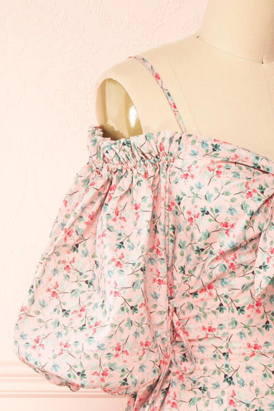 Daphnie Short Floral Dress w/ Corset Side Ties | Boutique 1861 side close-up