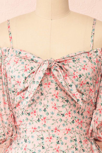 Daphnie Short Floral Dress w/ Corset Side Ties | Boutique 1861 boe close-up