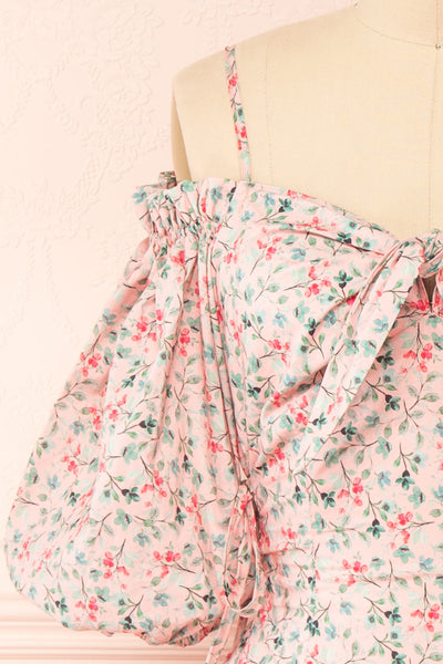 Daphnie Short Floral Dress w/ Corset Side Ties | Boutique 1861 front close-up
