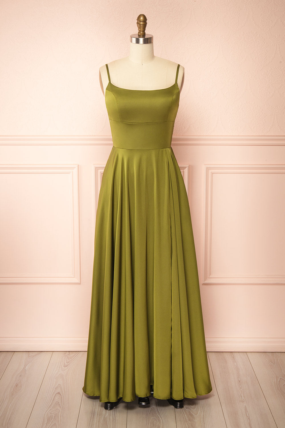 Darcy Khaki | Maxi Satin Dress with Slit