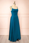 Darcy Royal Blue Maxi Satin Dress w/ Slit | Boutique 1861 side view