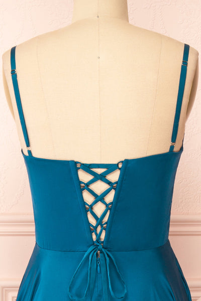 Darcy Royal Blue Maxi Satin Dress w/ Slit | Boutique 1861 back