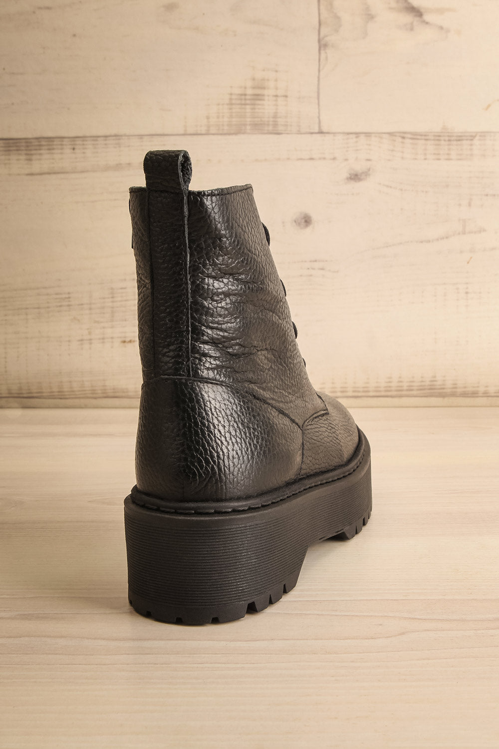 Darre Black Leather Platform Boots | La petite garçonne back view