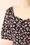 Darva Black Floral Ruched Short Dress | Boutique 1861 front close-up