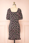 Darva Black Floral Ruched Short Dress | Boutique 1861 back view