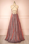Darya Burgundy Sparkly Maxi Dress w/ Laced Back |  Boutique 1861 back view