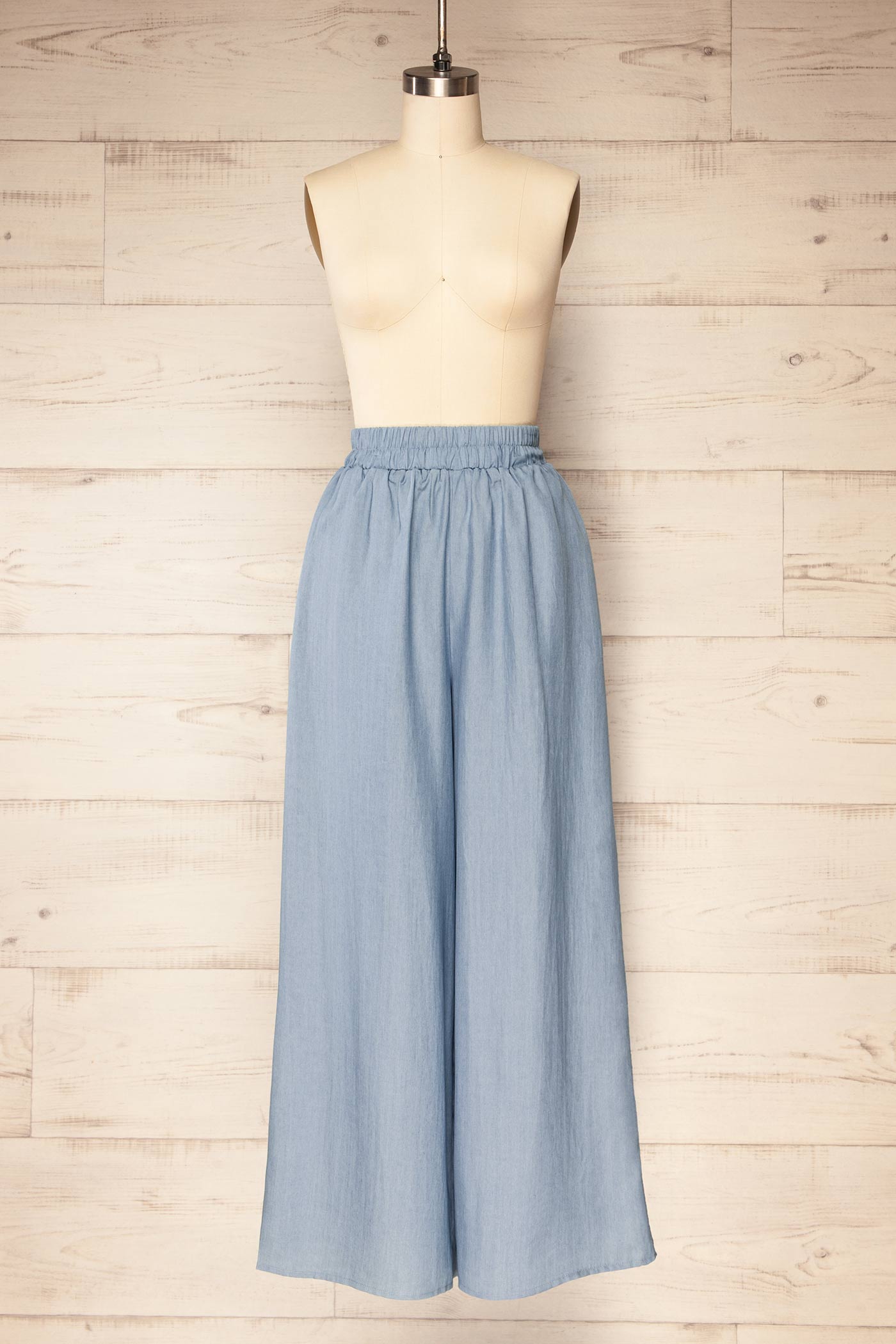 Frontview Dash Light Blue High-Rise Wide-Leg Pants at la petite garçonne