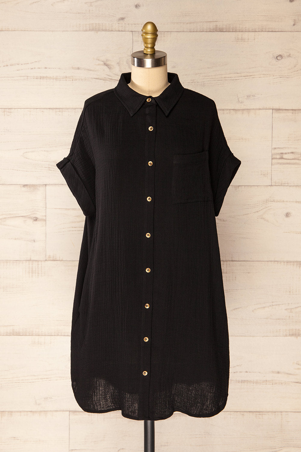 Davao Black Short Oversized Shirt Dress | La petite garçonne front view