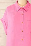 Davao Pink Short Oversized Shirt Dress | La petite garçonne  front close-up