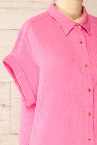 Davao Pink Short Oversized Shirt Dress | La petite garçonne side close-up