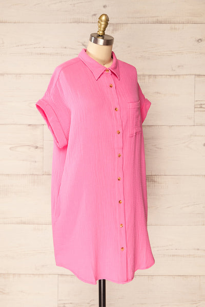 Davao Pink Short Oversized Shirt Dress | La petite garçonne side view