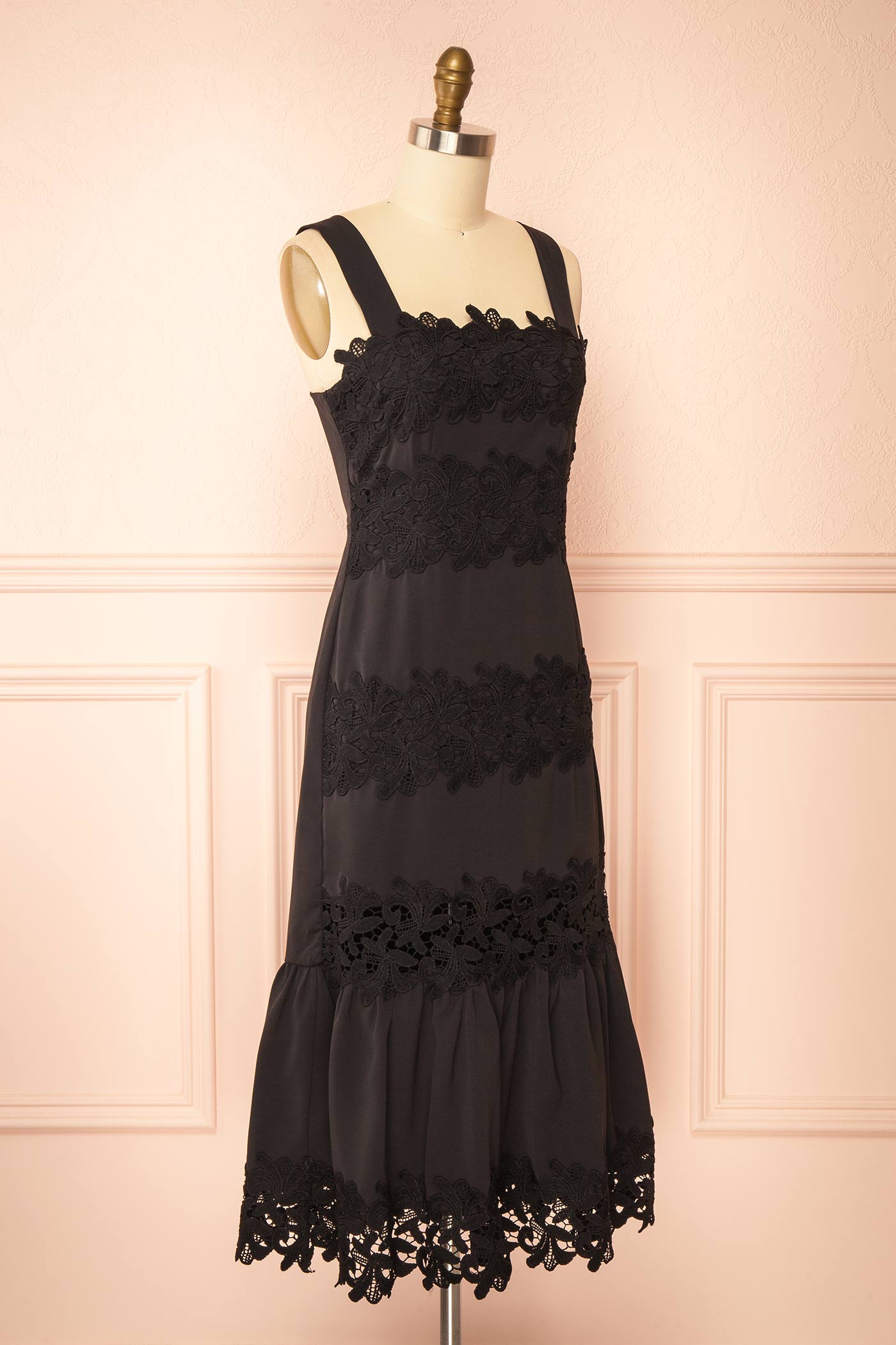 Davina Black Lace Midi Dress with Smocked Back | Boutique 1861 side