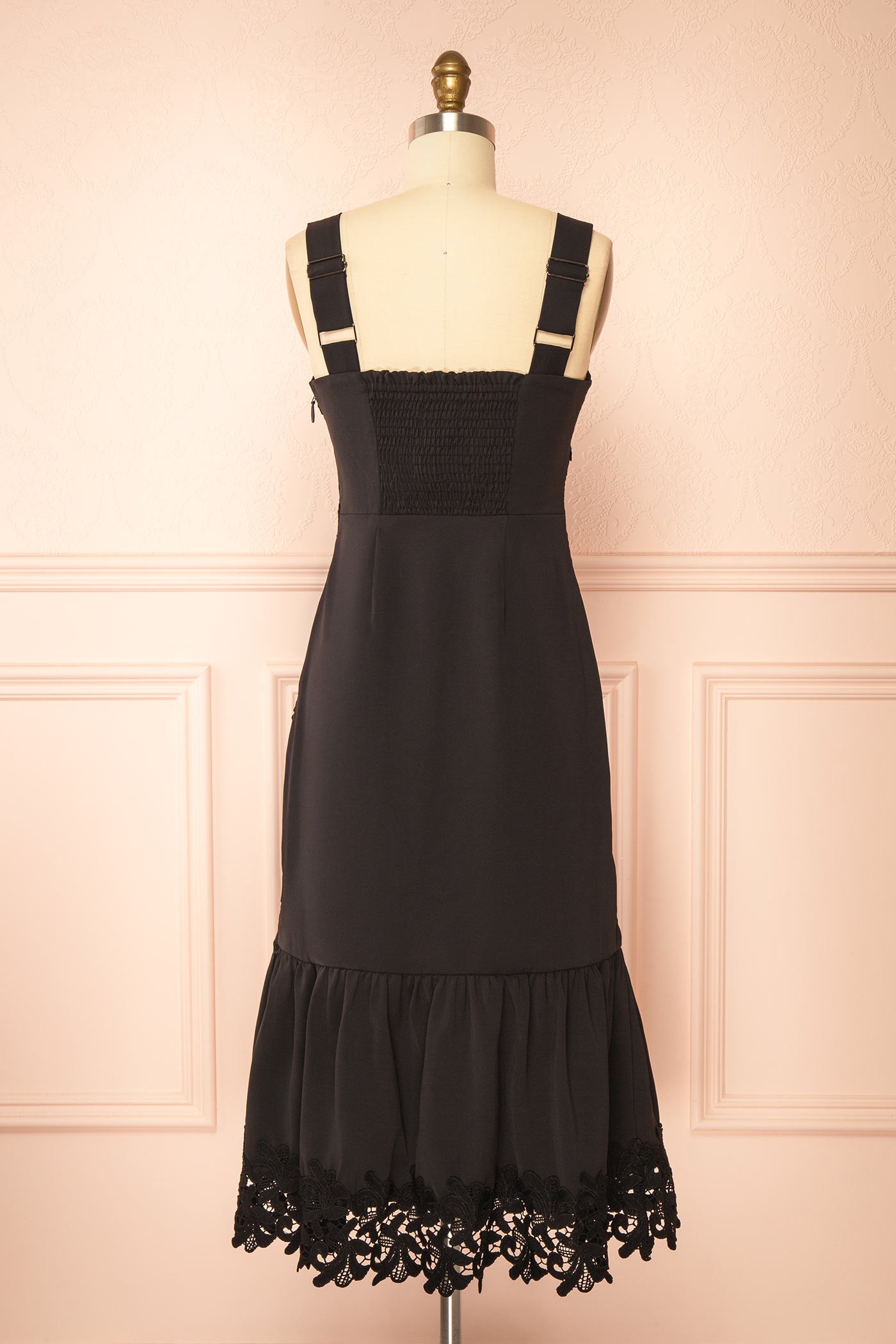 Davina Black Lace Midi Dress with Smocked Back | Boutique 1861 back