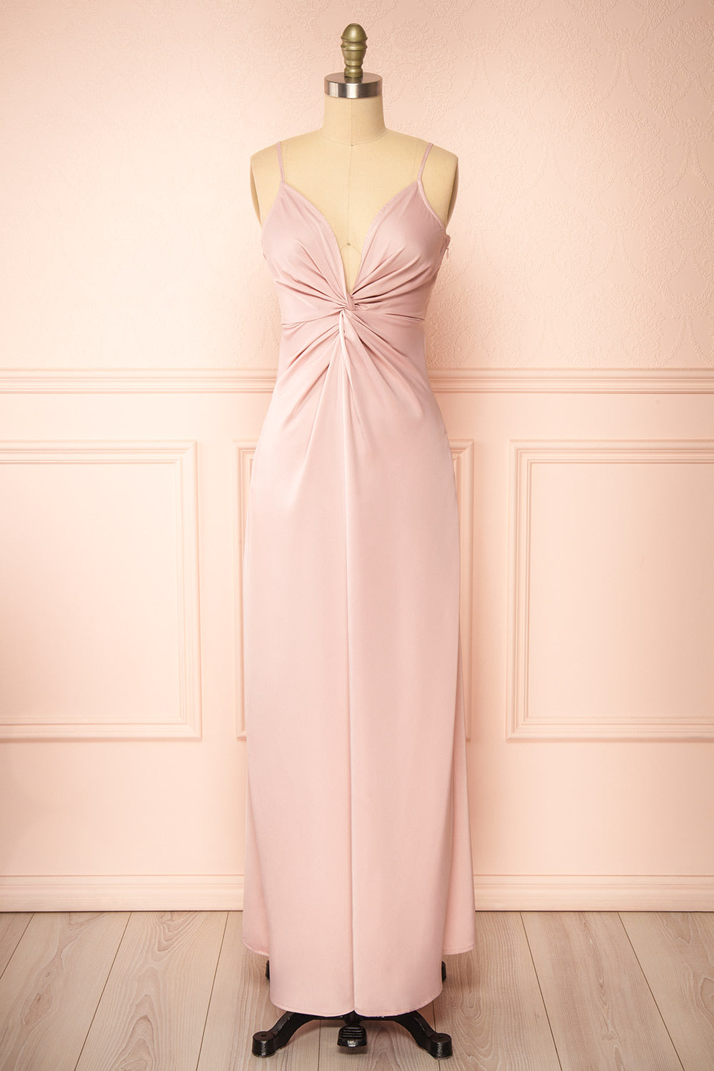 Deborah Maxi Pink Dress w/ Deep Neckline | Boutique 1861 front view
