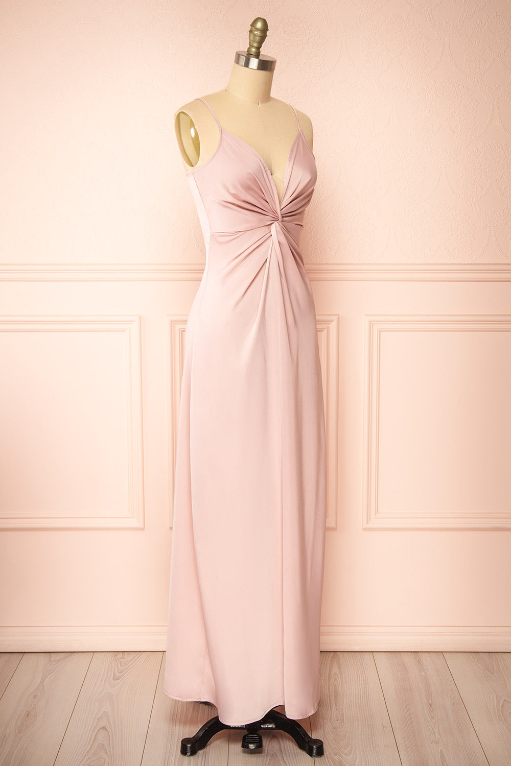 Deborah Maxi Pink Dress w/ Deep Neckline | Boutique 1861 side view