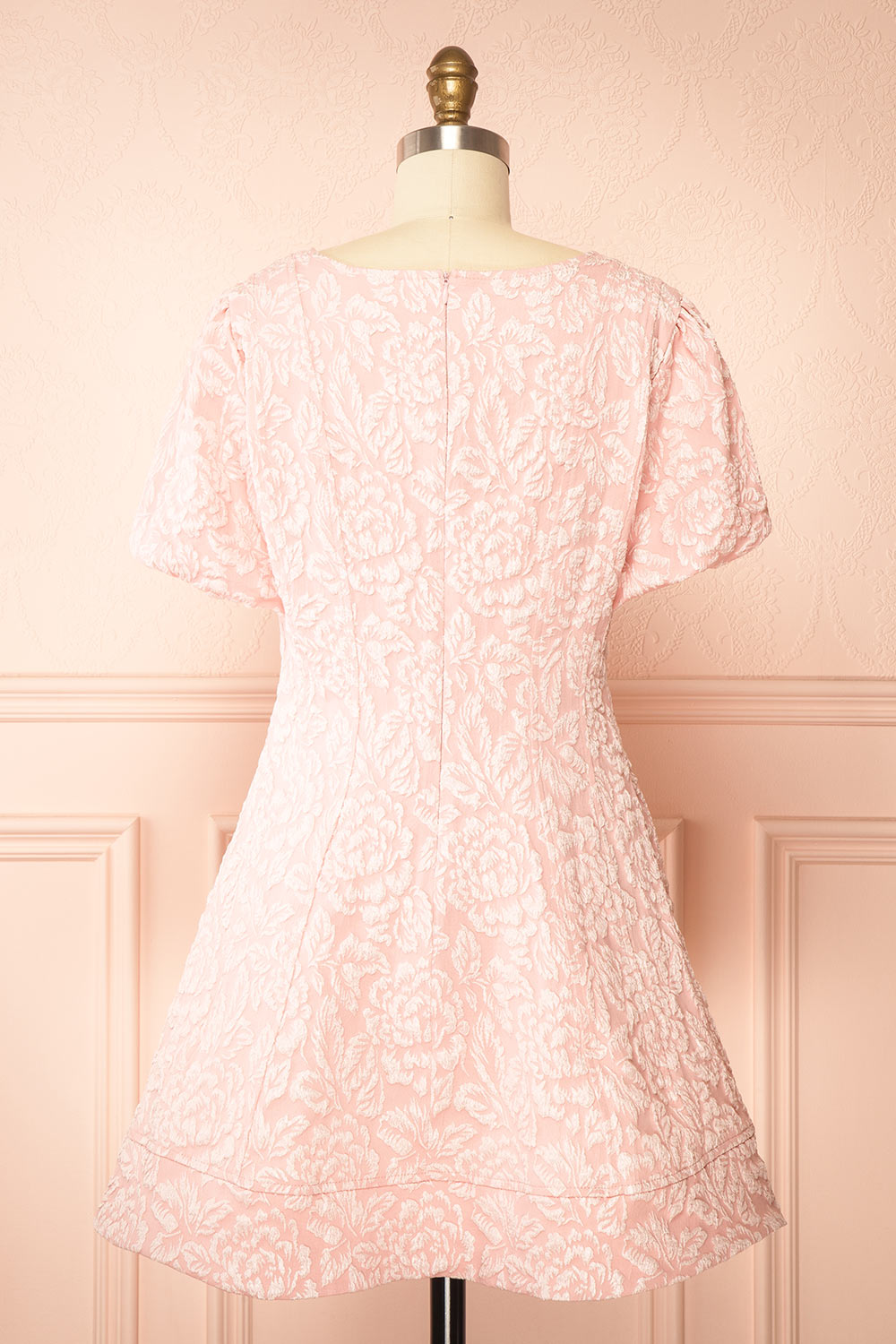 Deedee Pink Floral Short Dress with Puff Sleeves | Boutique 1861 back view