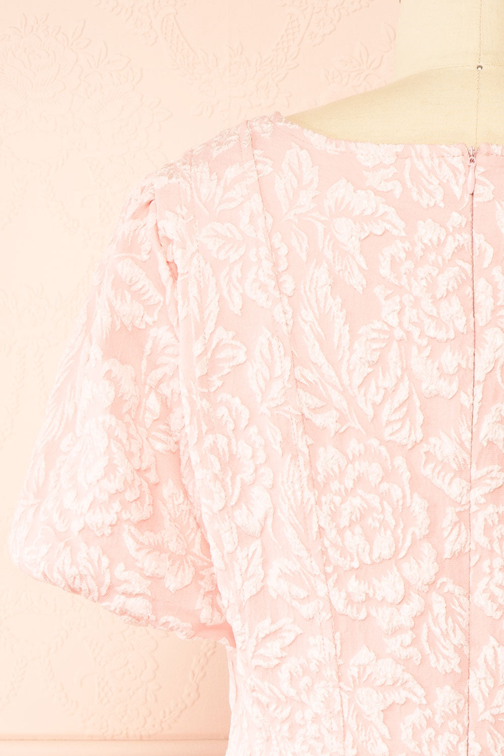 Deedee Pink Floral Short Dress with Puff Sleeves | Boutique 1861 back