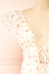 Deerla Beige Floral Midi Dress w/ Ruffles | Boutique 1861 front close-up