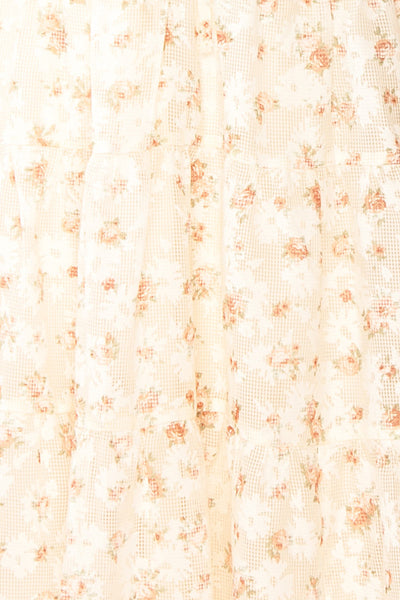 Deerla Beige Floral Midi Dress w/ Ruffles | Boutique 1861 fabric