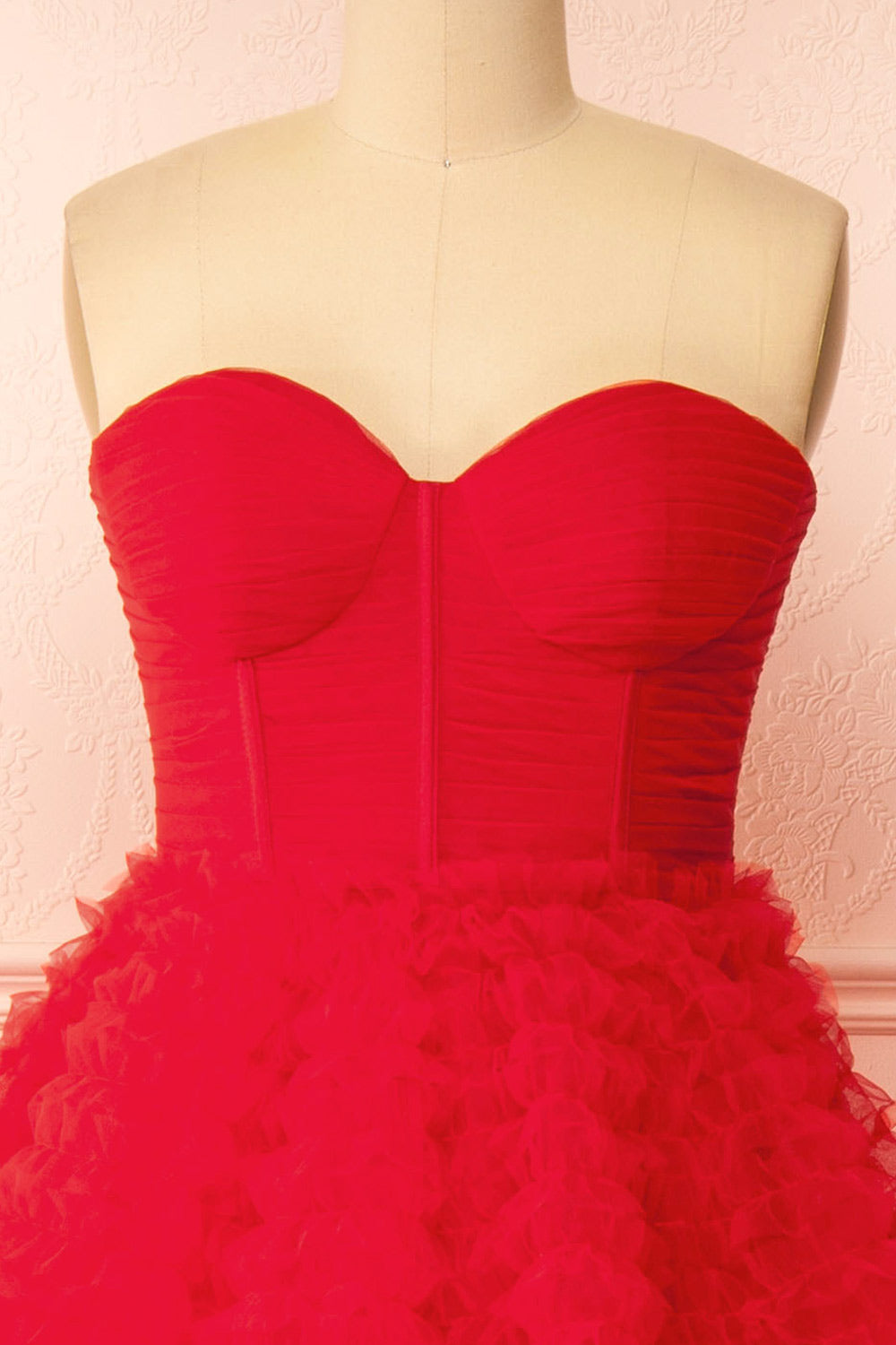 Deetzy Red Pleated Tulle Tiered Gown | Boutique 1861  front