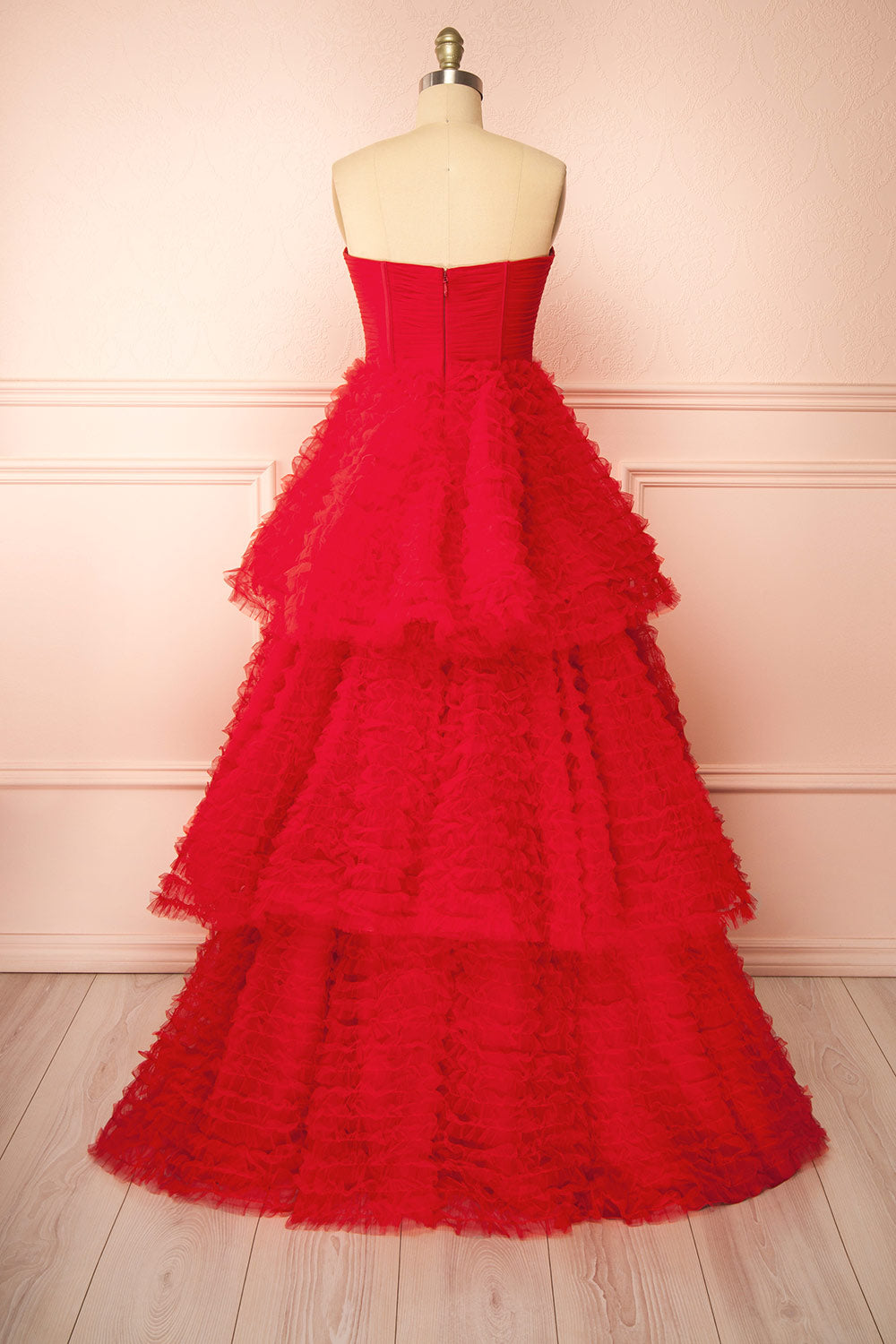 Deetzy Red Pleated Tulle Tiered Gown | Boutique 1861  back view