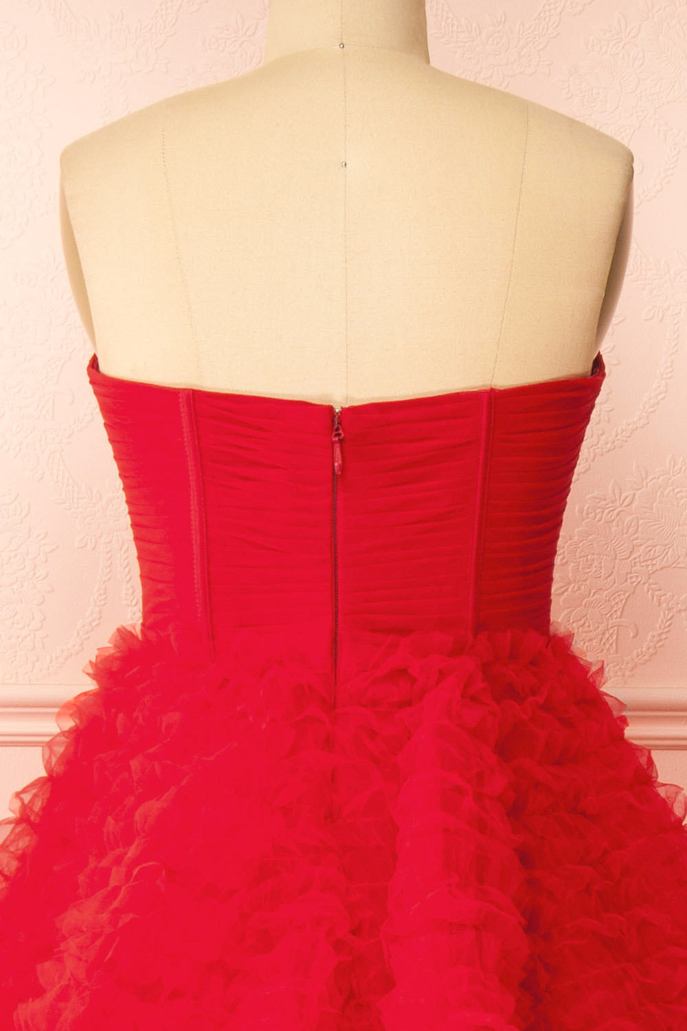 Deetzy Red Pleated Tulle Tiered Gown | Boutique 1861  back 