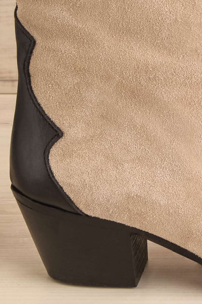 Deka Black-Beige Leather & Suede Cowboy Boots | La petite garçonne side back close-up