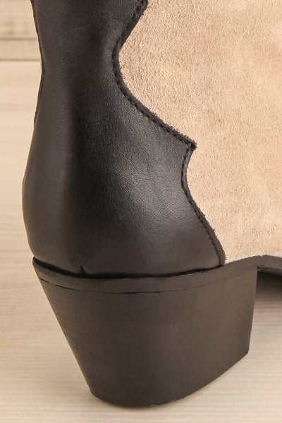 Deka Black-Beige Leather & Suede Cowboy Boots | La petite garçonne back bottom close-up