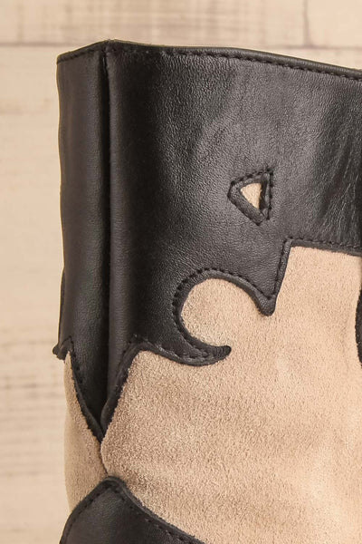 Deka Black-Beige Leather & Suede Cowboy Boots | La petite garçonne back close-up
