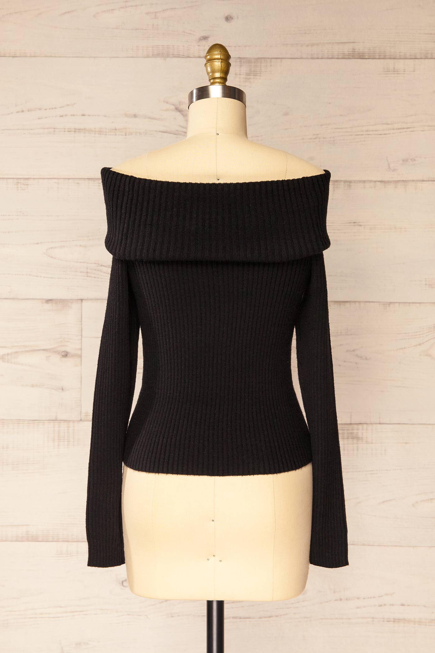 Delhi Black Off-the-Shoulder Ribbed Knit Sweater | La petite garçonne back