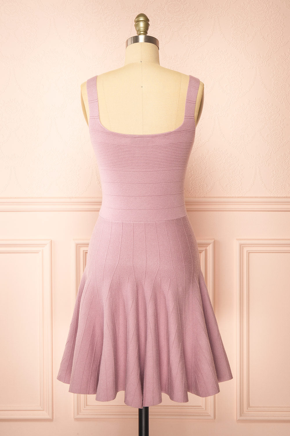 Delphen Short Mauve Ribbed Dress w/ Bows | Boutique 1861  back view